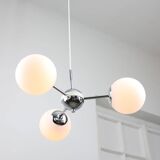 Vintage Italian Chrome and Opaline Sputnik Chandelier, 70s