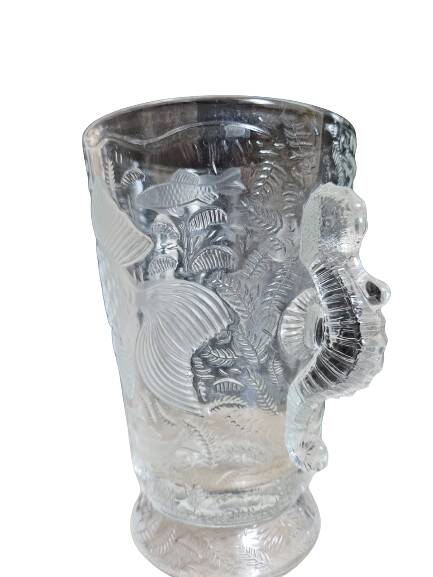 Art deco crystal vase with fish and seahorse motifs