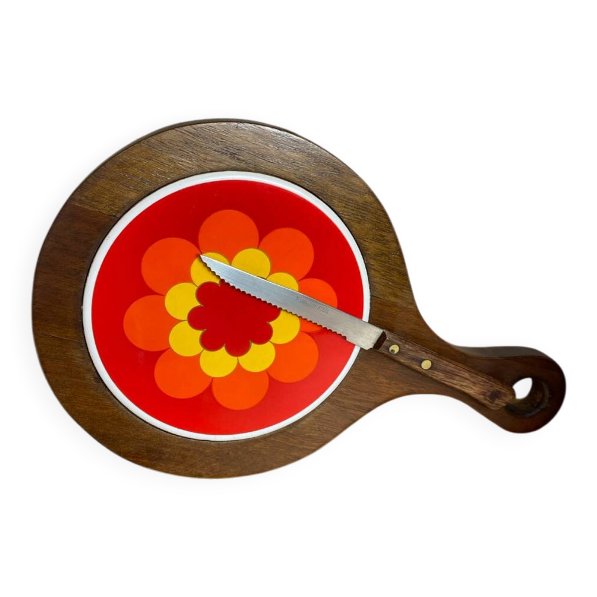 Plateau, wooden and ceramic chopping board, 1970s