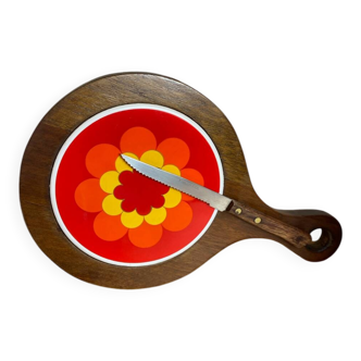 Plateau, wooden and ceramic chopping board, 1970s