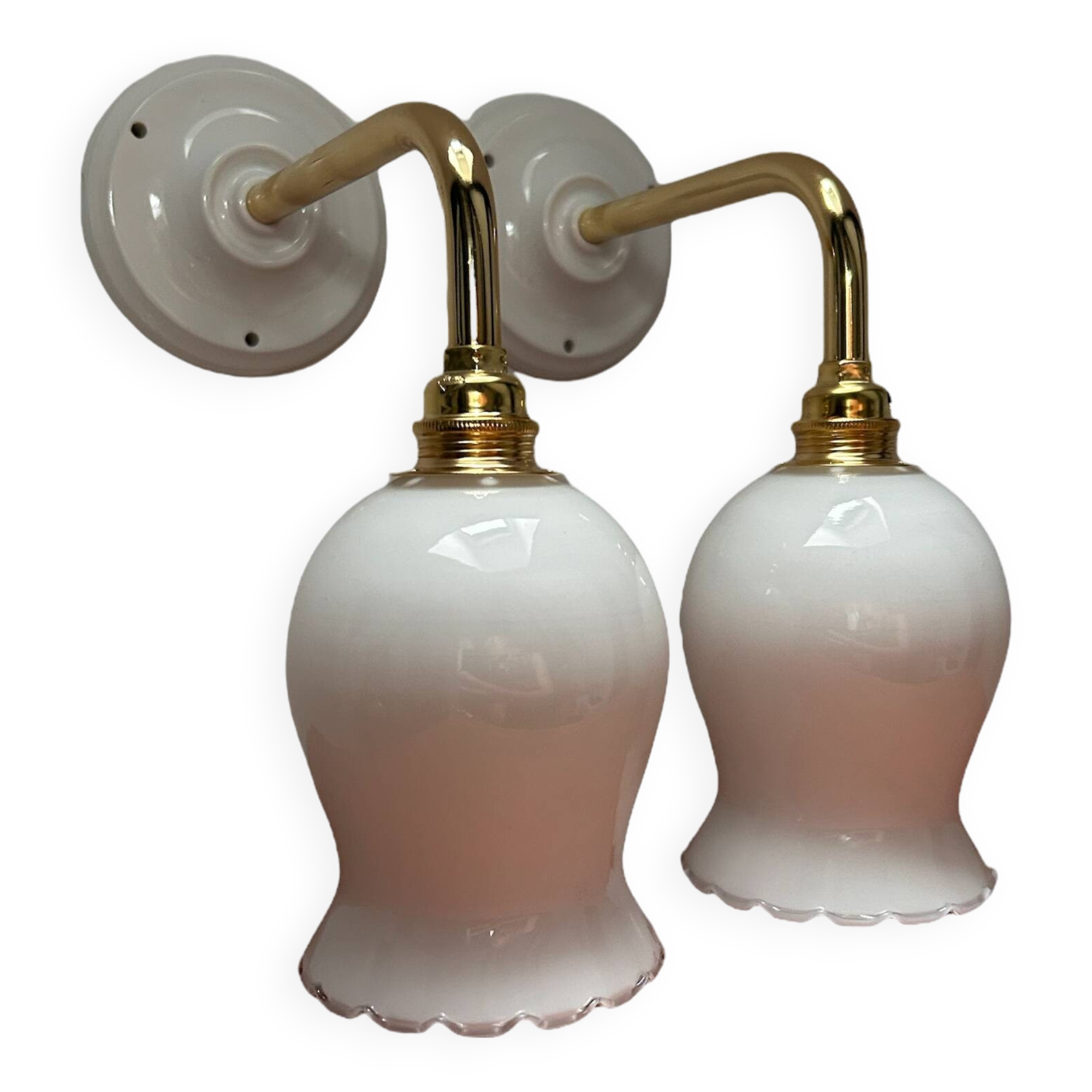 Pair of white opaline wall lights