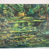 Oil on panel, Pond in the undergrowth on the edge of the Breton marsh, signature identified