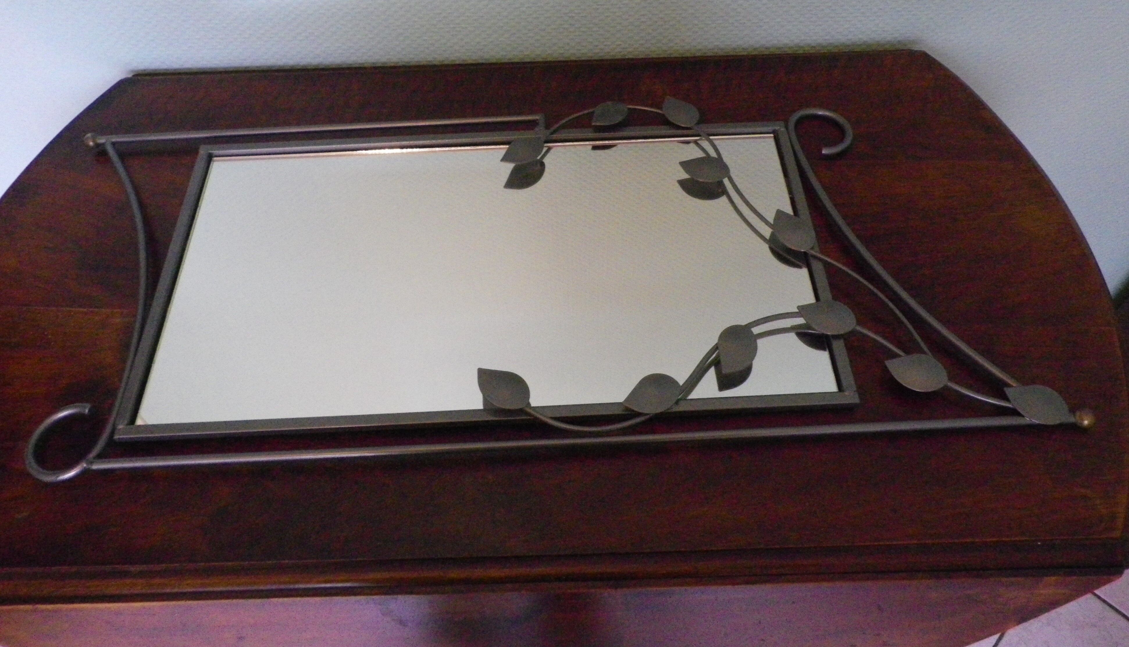 Designer mirror with gray metal surround 89x37cm