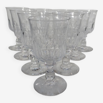 10 Baccarat crystal glasses, flat ribbed model. Around 1910.