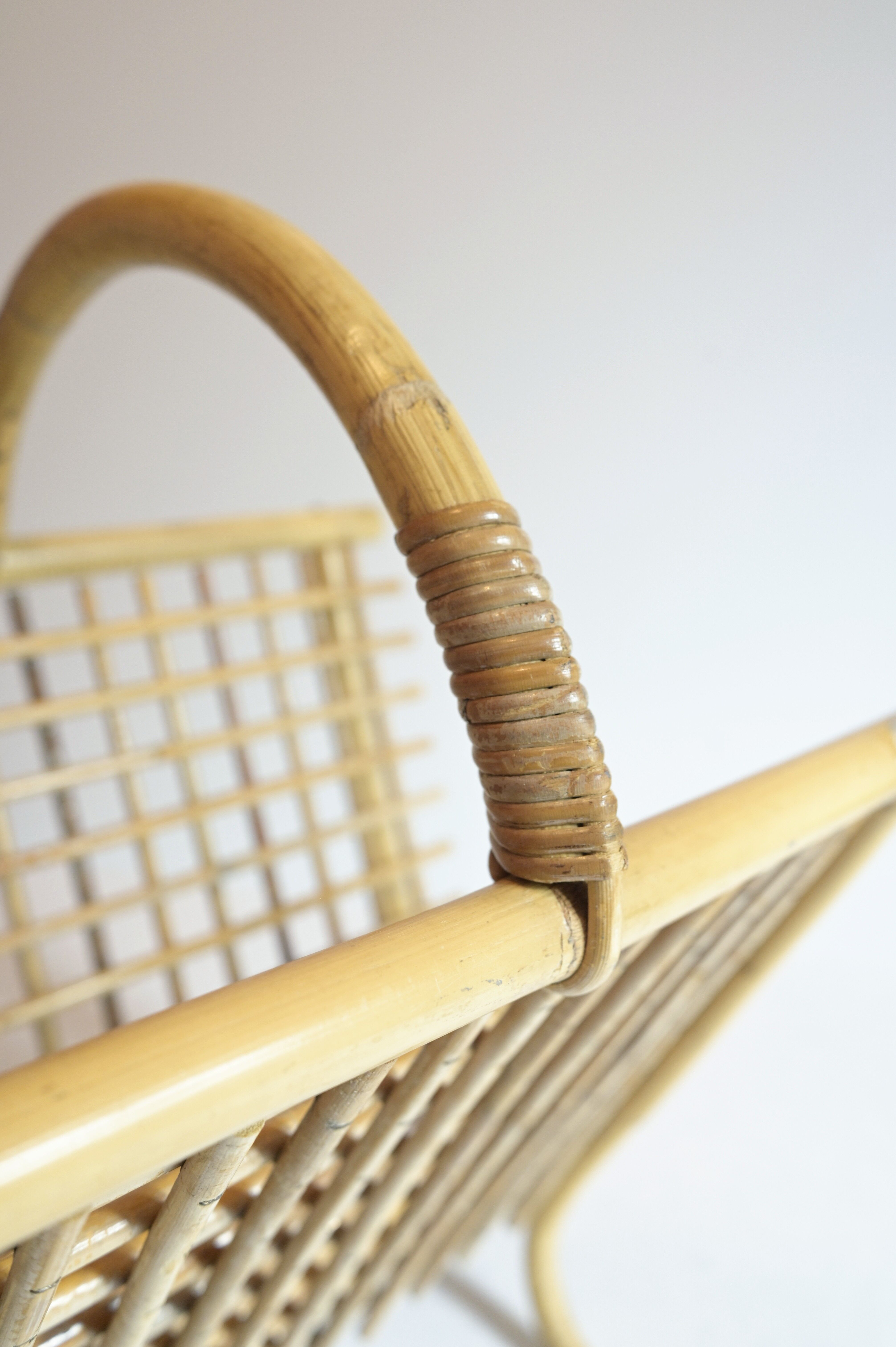 Bamboo and rattan magazine rack from the 70s