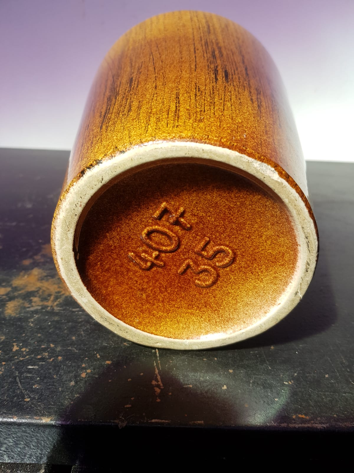 Scheurich europ linie vase beige & black ceramic + vintage germany handle