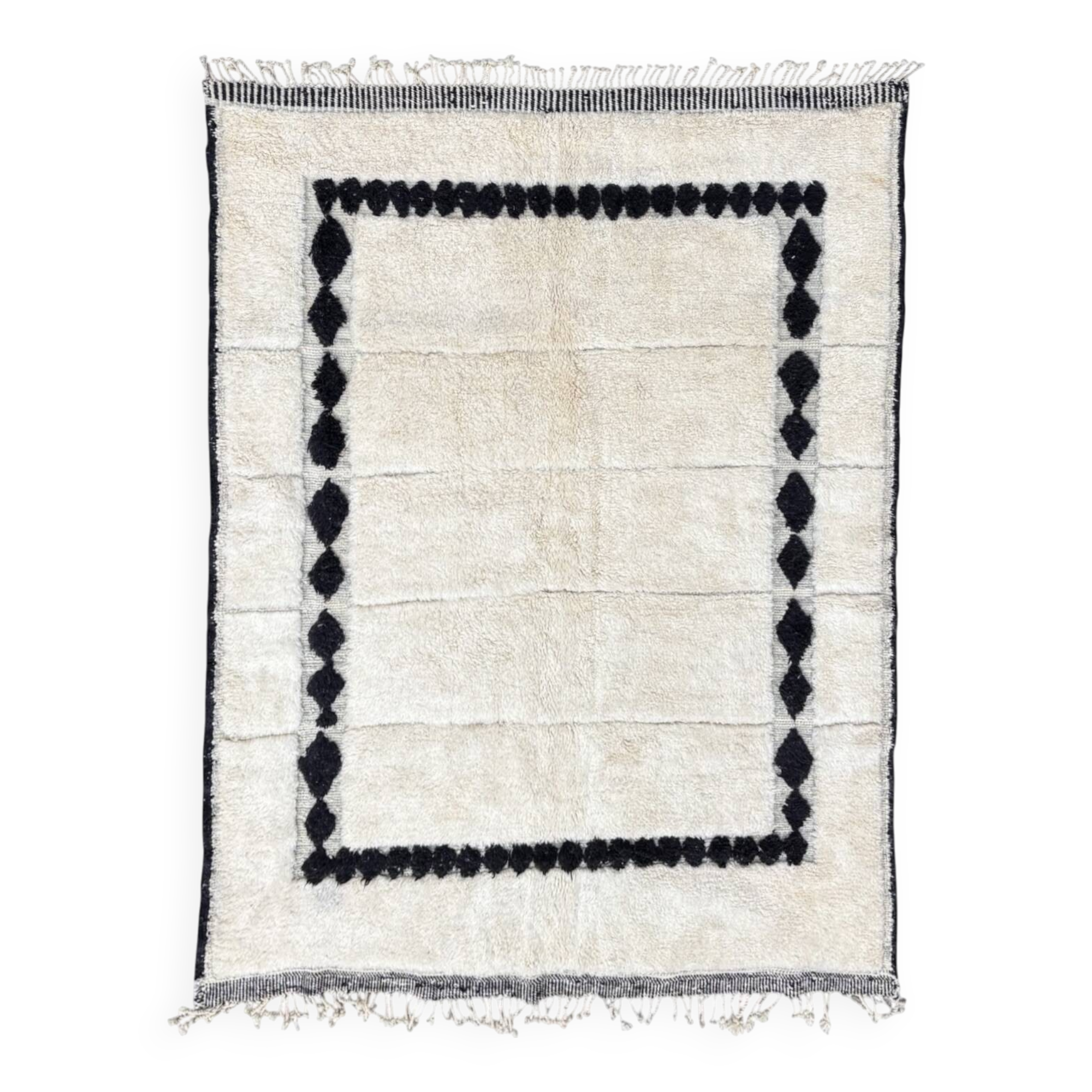 Tapis marocain Beni Ouarain M’rirt en laine écru fait main