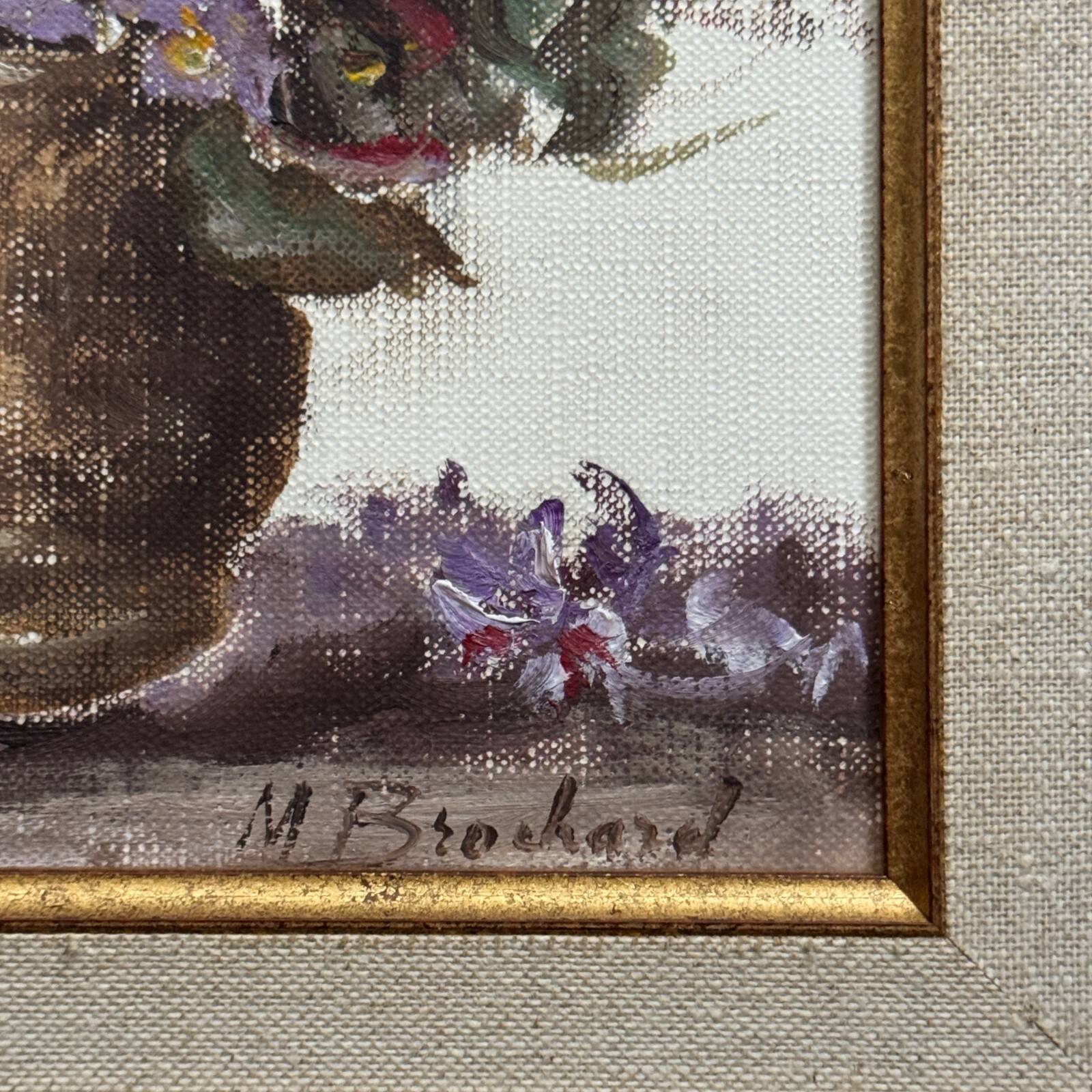 Oil on canvas still life with flowers by M. Brochard 20th century