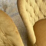 Pair of vintage toad armchairs in golden yellow velvet