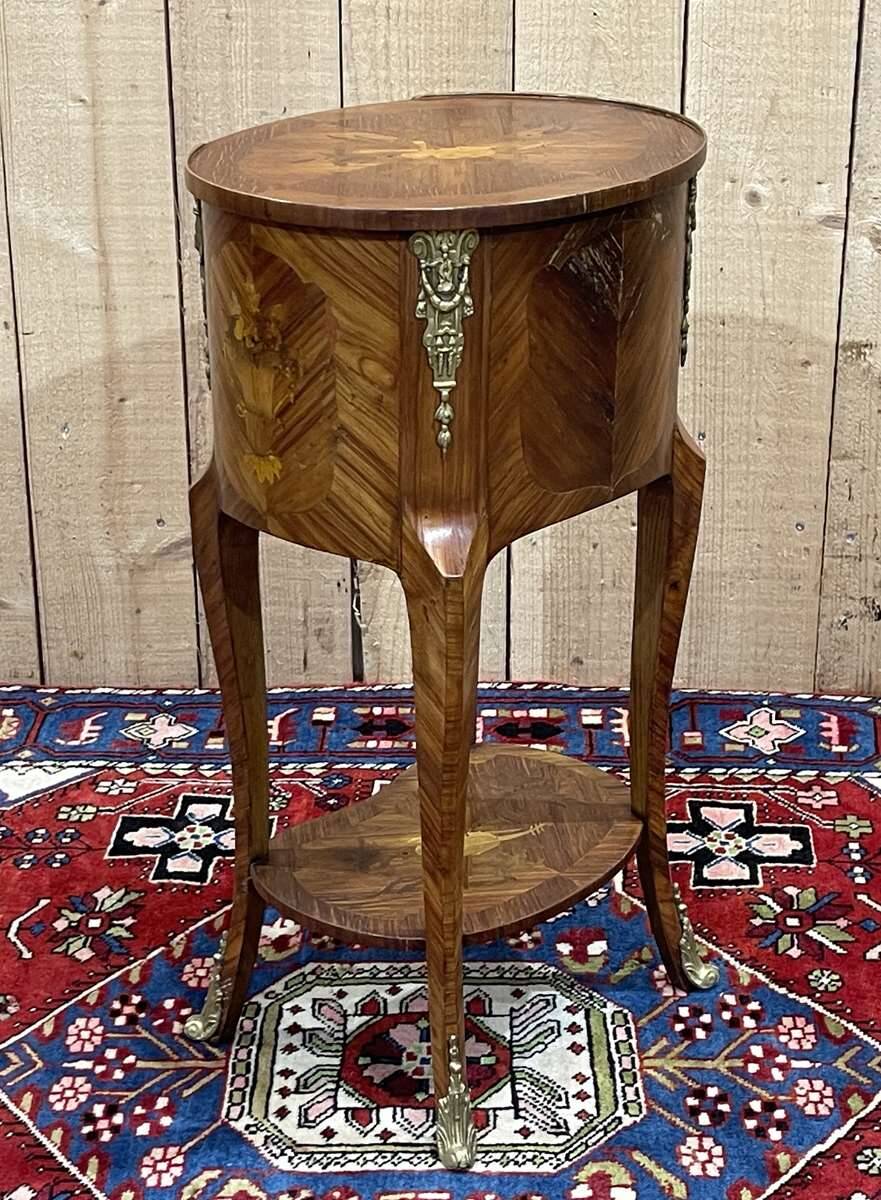 3-drawer side table in rosewood and oak, 1970s Louis XV style work