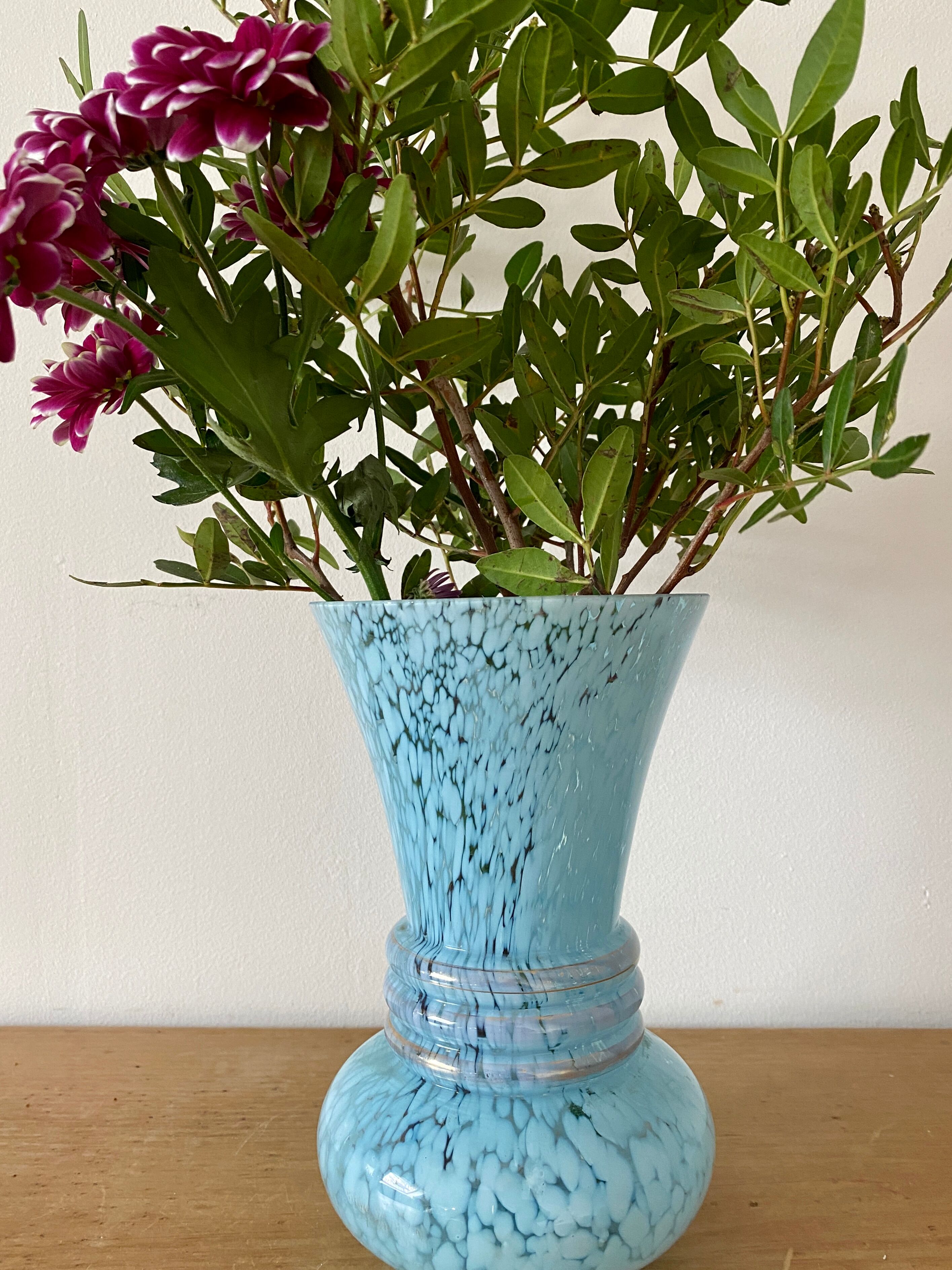Vintage blue lichy glass vase