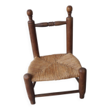 Children's wooden and straw chair