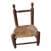 Children's wooden and straw chair