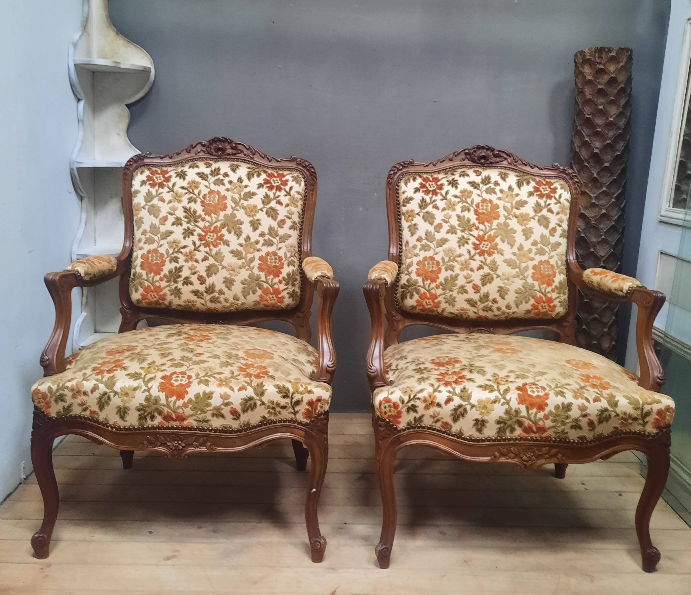 Pair of large Louis XV style armchairs