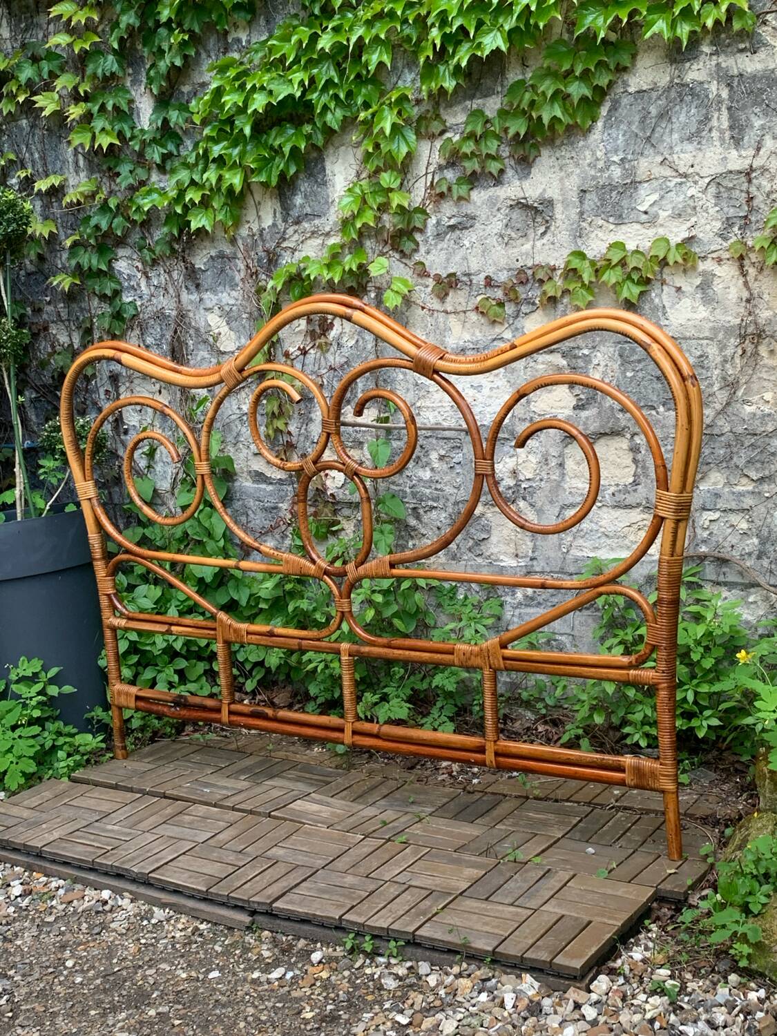 Bamboo and rattan headboard 160cm vintage 1960