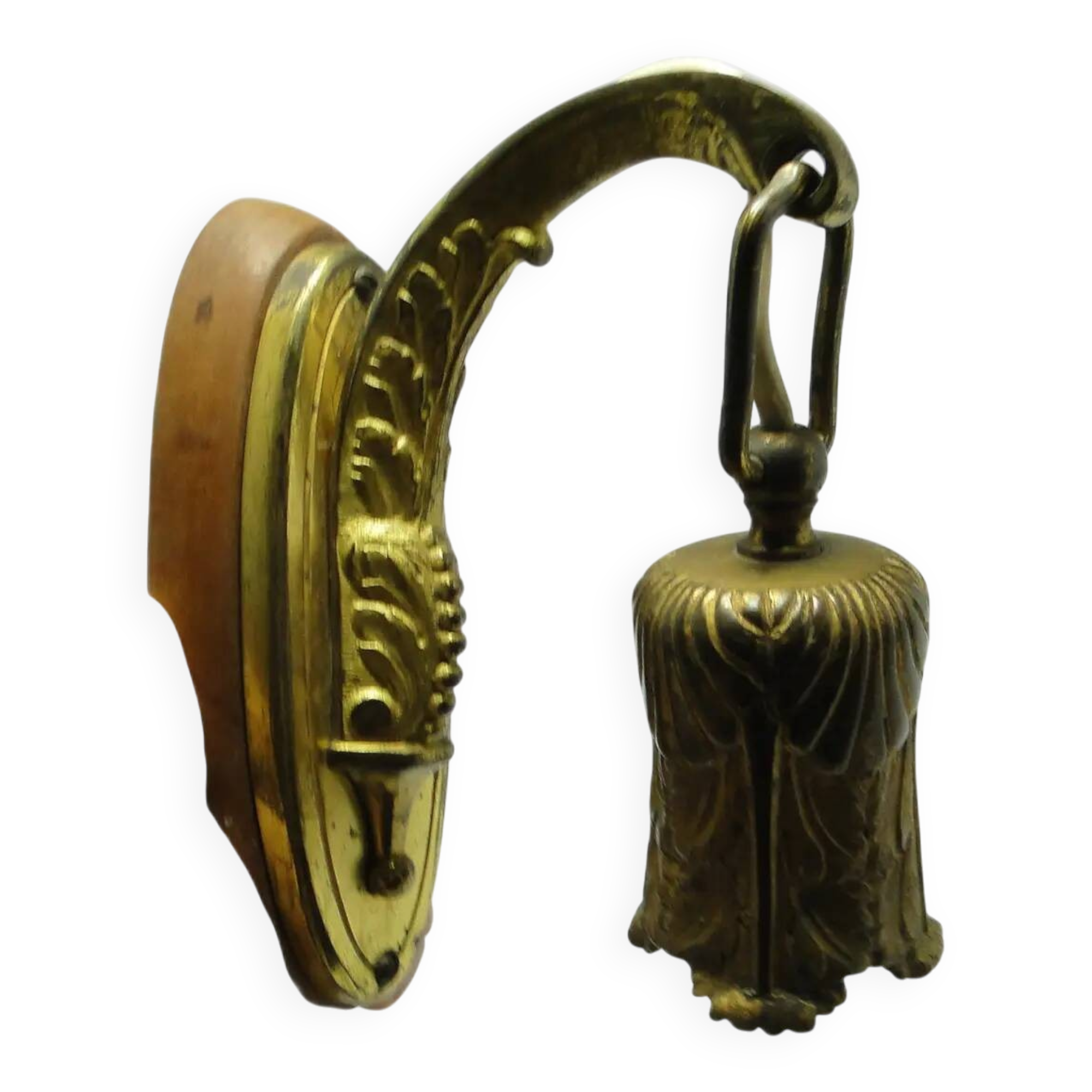 Eclectic wall sconce, golden brass, beech, Germany, 1930s.