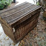 Large old vintage wicker trunk with 2 padlock closures