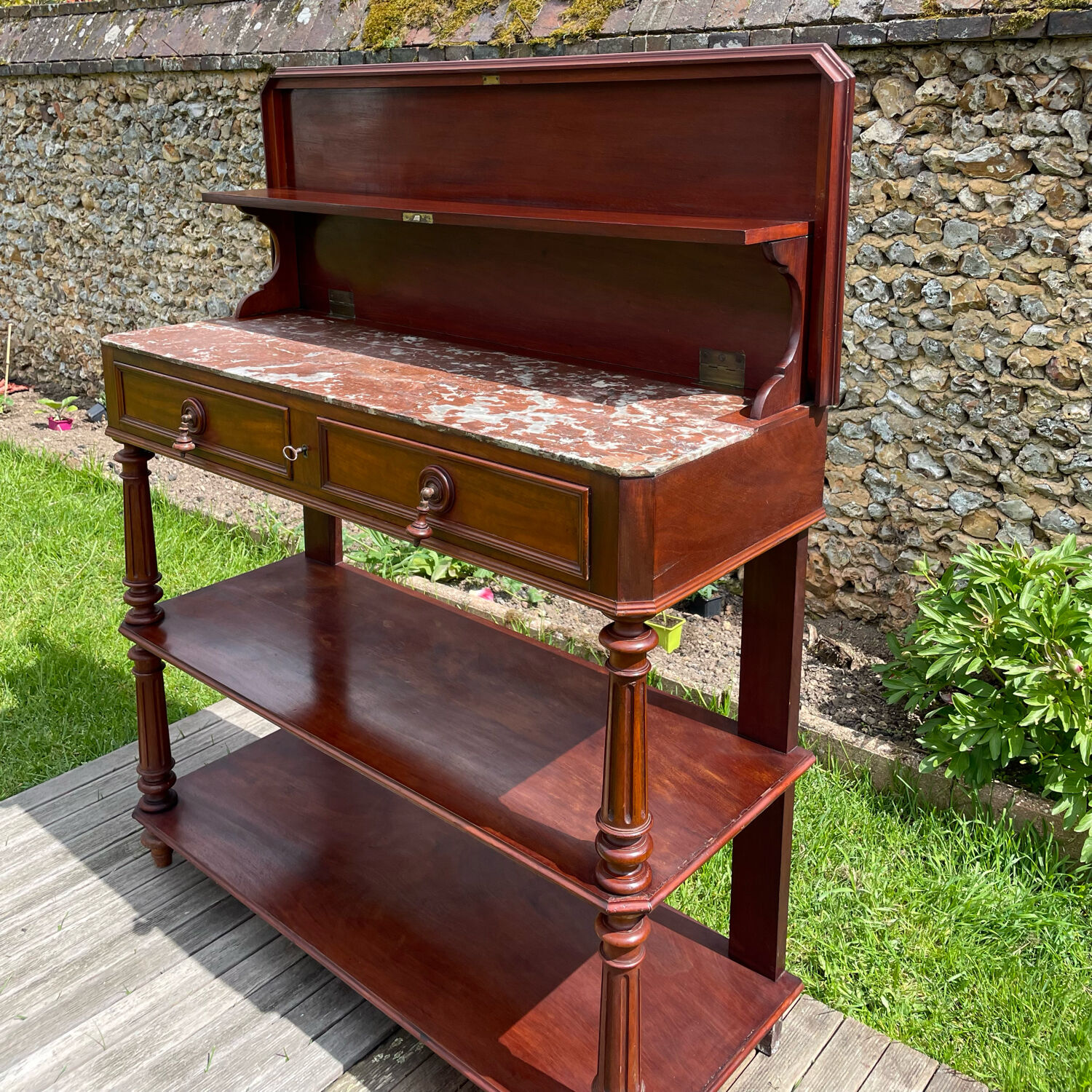 Console desserte acajou et marbre