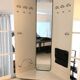 1960s Mid-Century Modern White Wood Corner Coat Hanger with Mirror