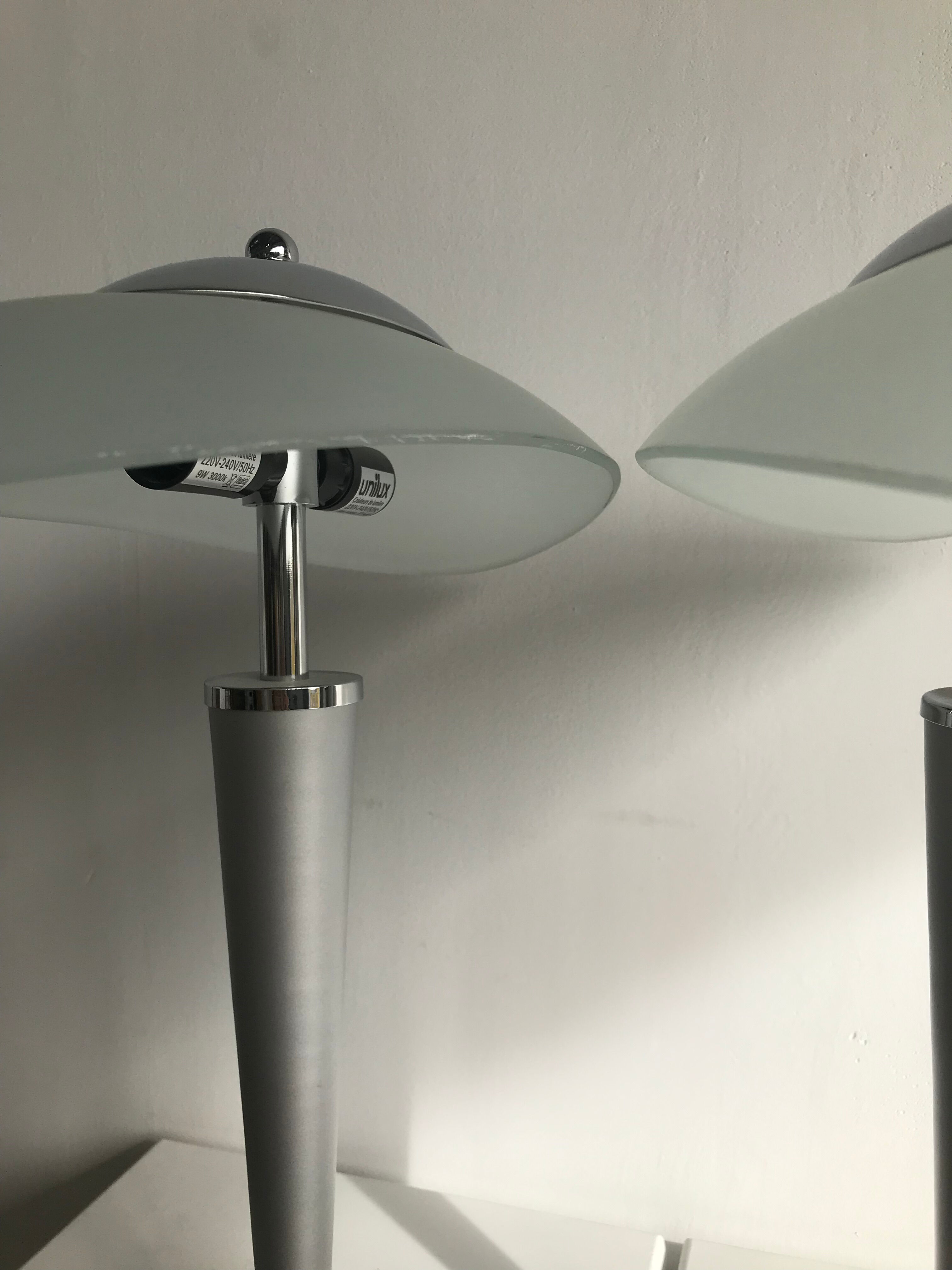 Gray lamp with oval frosted glass lampshade