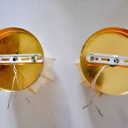 Pair of "cocoon" wall lights, resin and pine, Italy, 1970