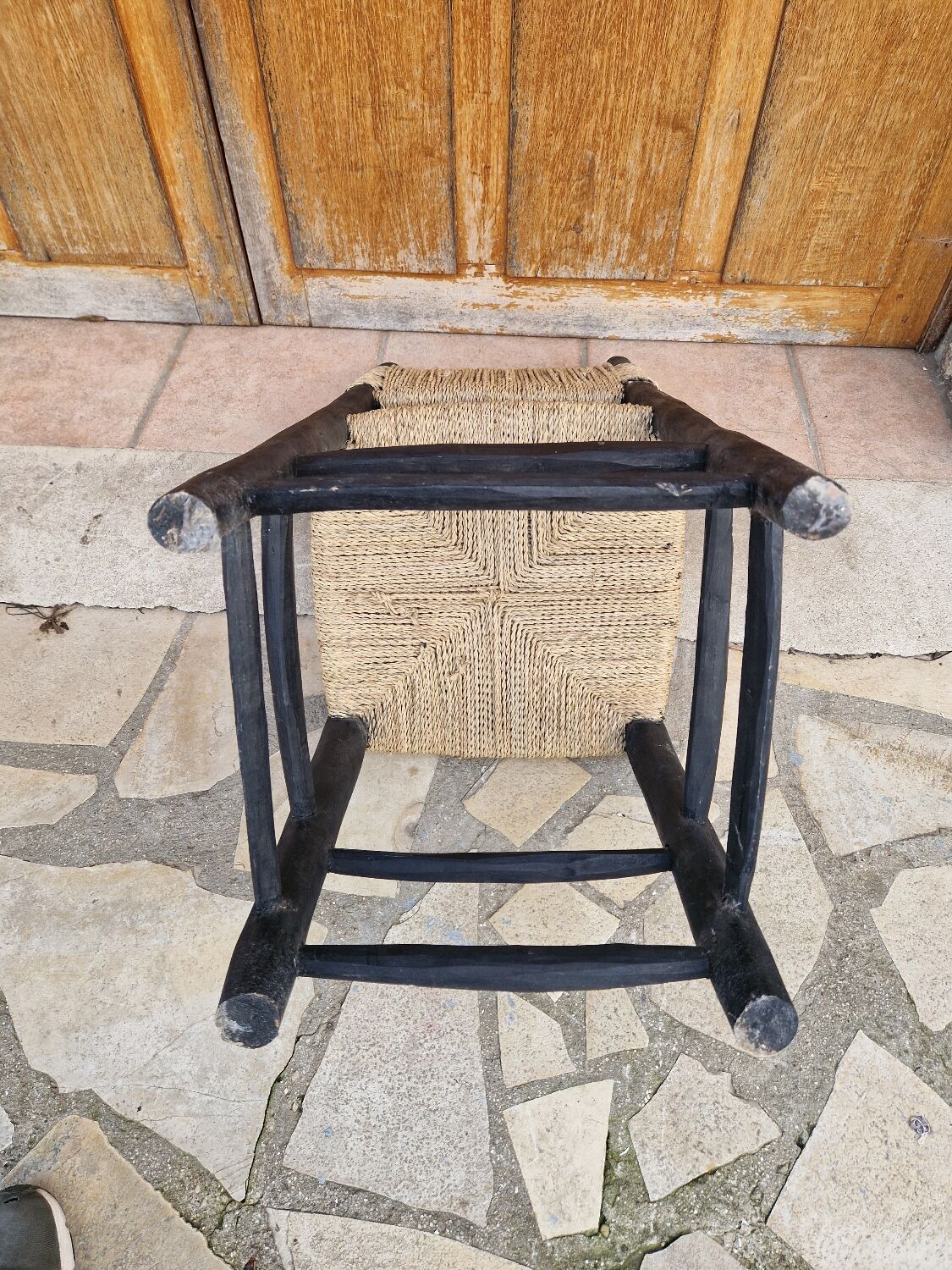 Brutalist straw-filled peasant chair