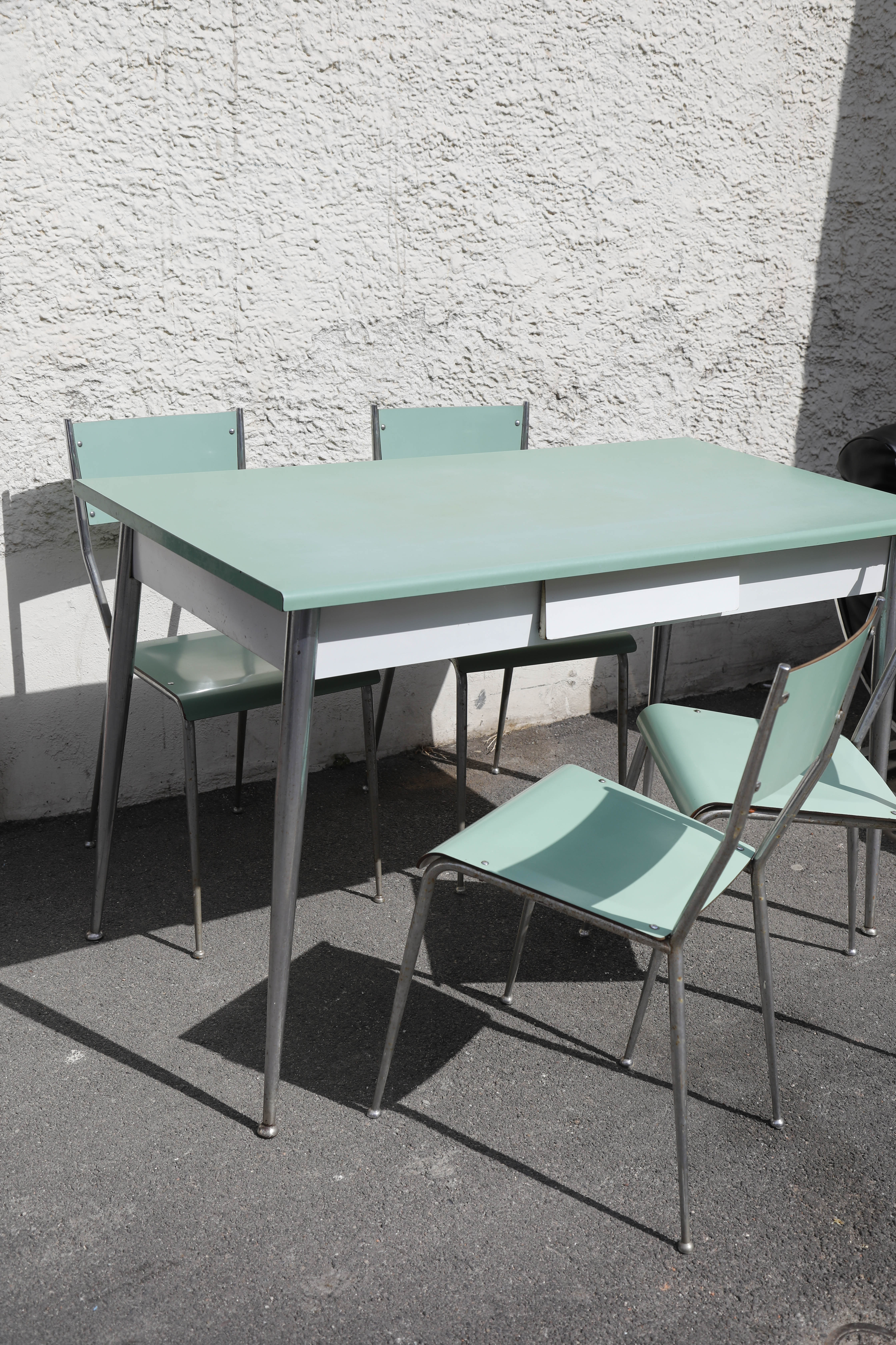Set Table and Chairs Formica Water Green