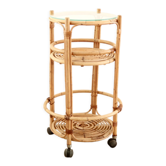 Two-level rattan service table, 70s