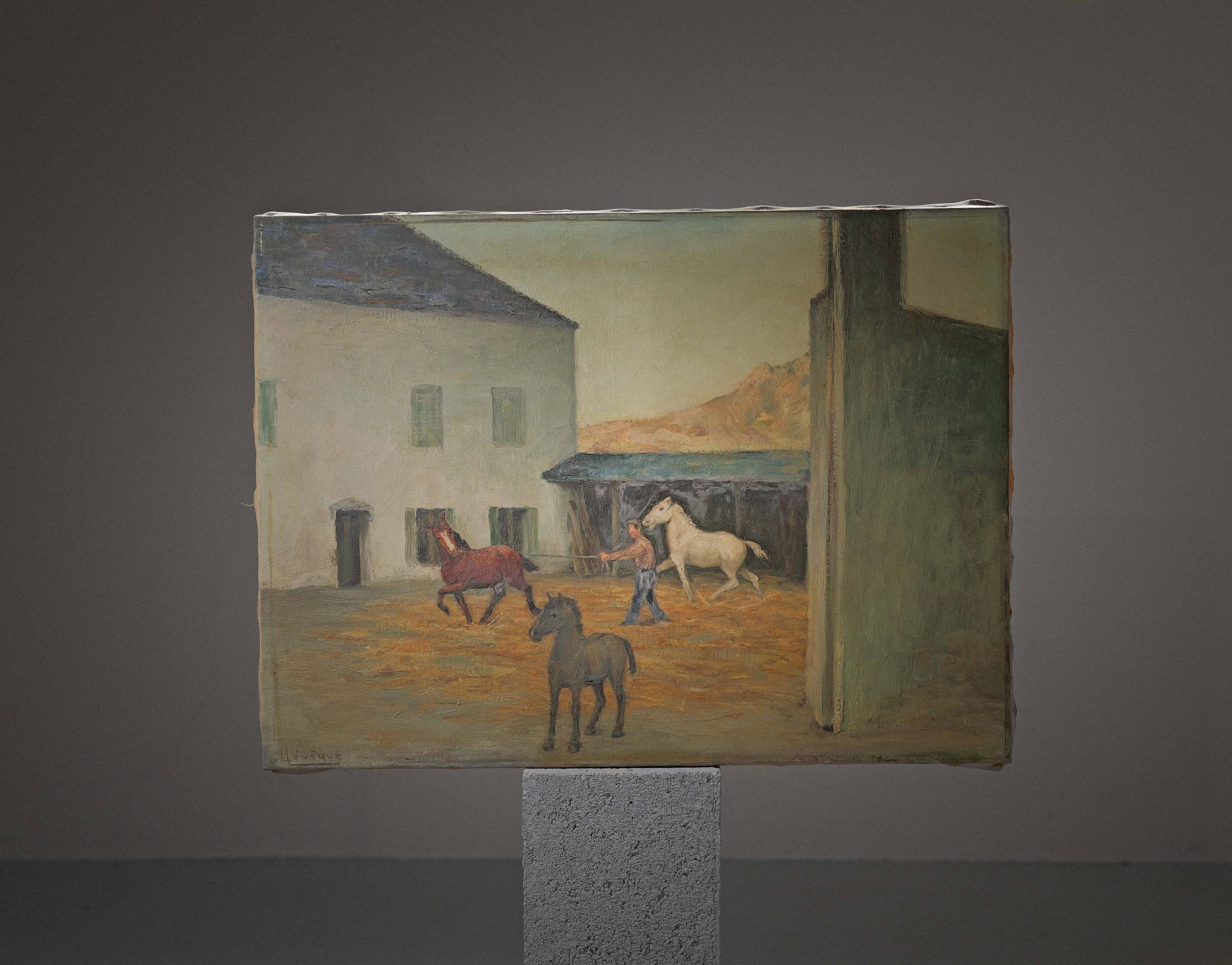 Oil on canvas, horse training, signed, circa 1950