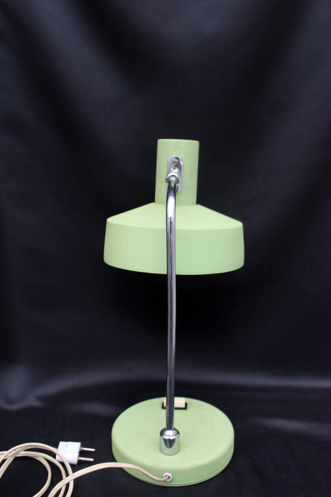 Vintage industrial table lamp, aluminum green shade and base, flexible shade and neck