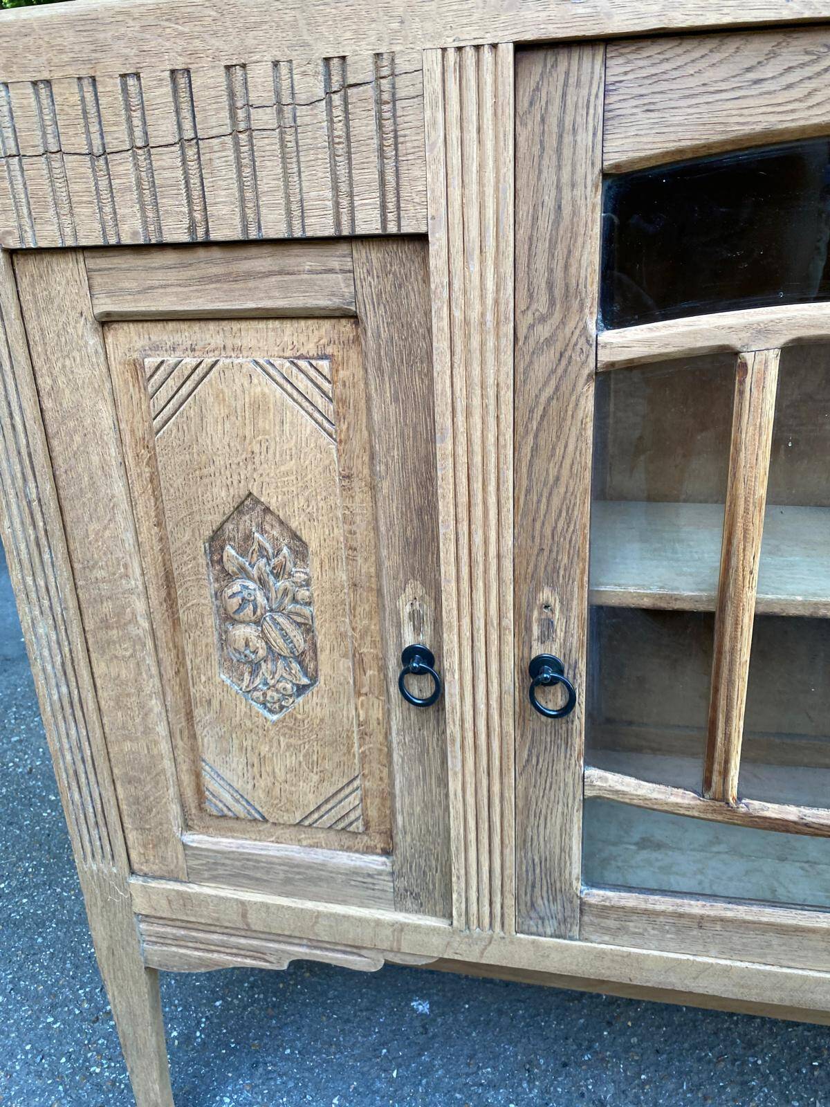 Vintage solid wood art deco 1940s display cabinet