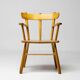 Danish organic armchair in solid birch, curved backrest, 1950s design.