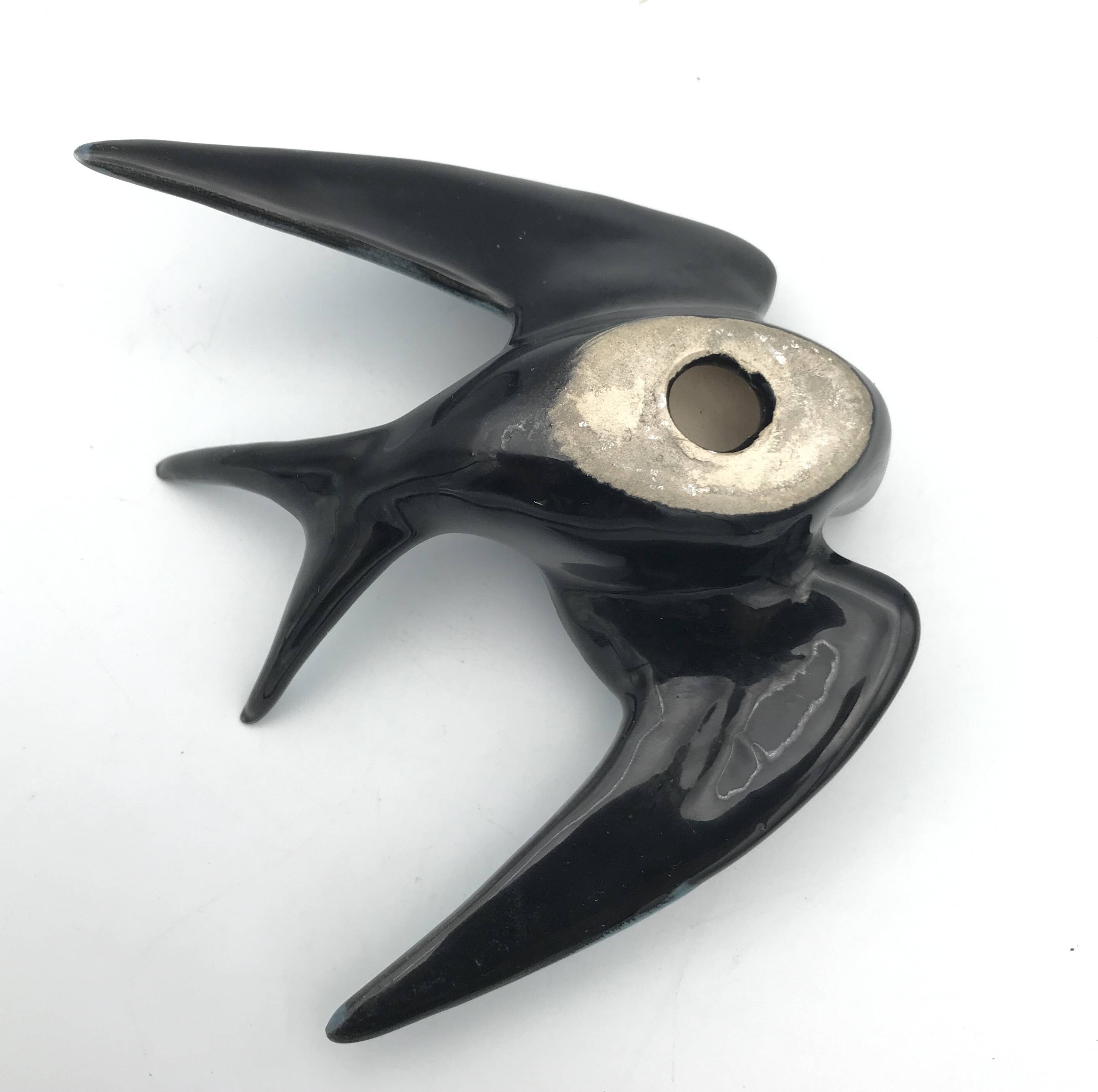 Vintage swallow in two-tone black and blue enameled ceramic