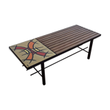 Coffee table vintage iron lava stone and wood