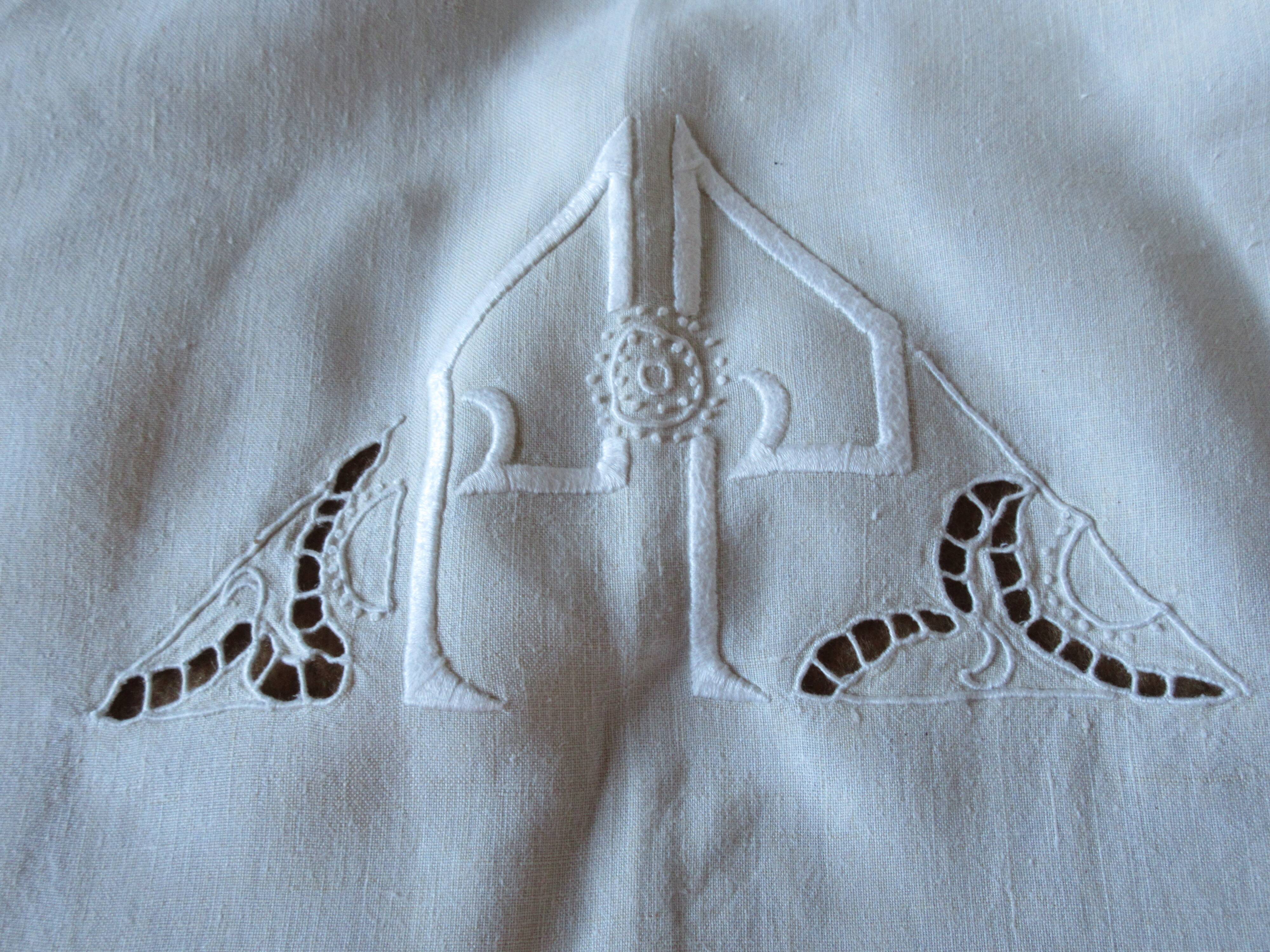 Drap lin monogramme PP art déco