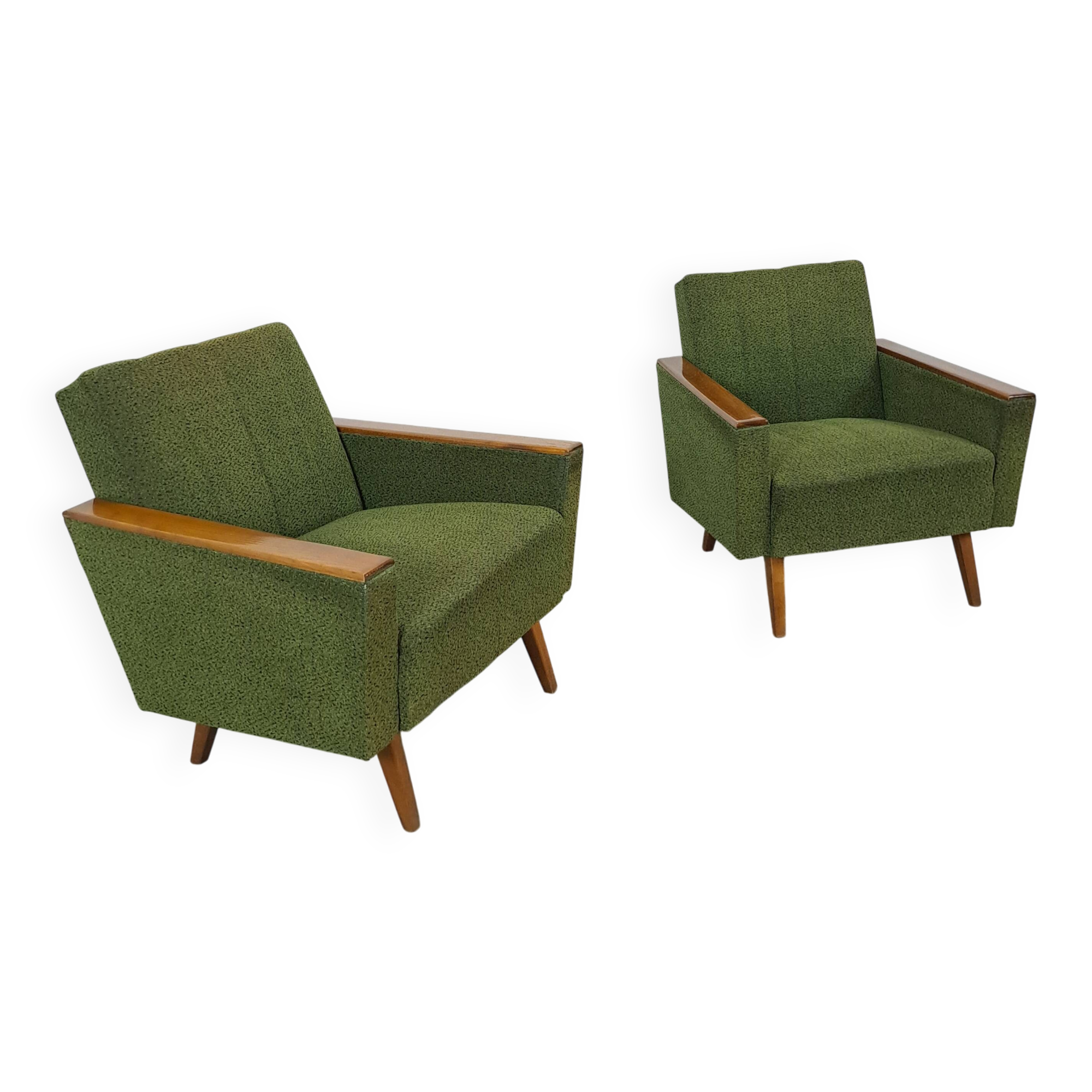 Fauteuil vert avec dossier en bois de teck