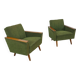 Fauteuil vert avec dossier en bois de teck