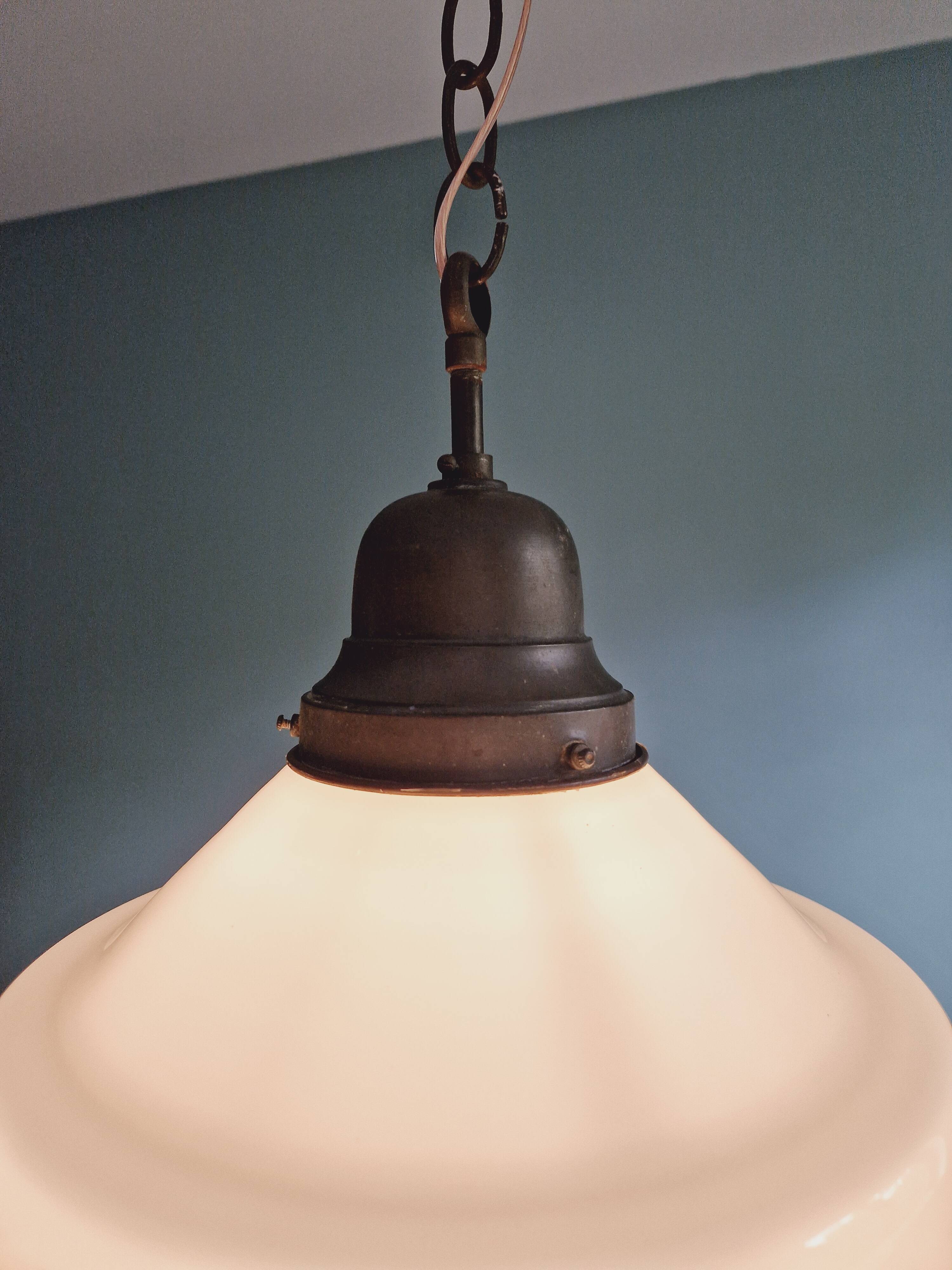 Philips Art Deco pendant light in white conical opaline, 1920s-30s