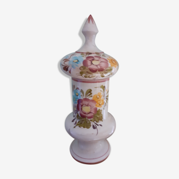 Pot vase sur pied faïence artisanales avec un couvercle, anémones - Vintage