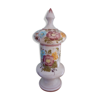 Pot vase sur pied faïence artisanales avec un couvercle, anémones - Vintage