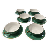 Art Deco service of 6 double-handled cups in Limoges porcelain.