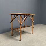 Bamboo side table with mirror top from France, 1940s