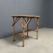 Bamboo side table with mirror top from France, 1940s