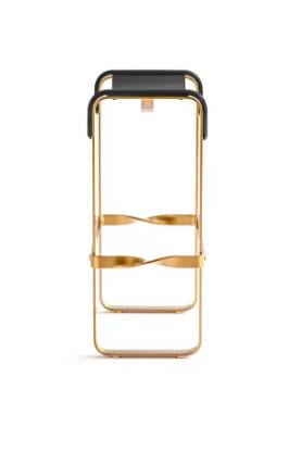 Pair of backless stools Wanderlust in black metal and brass.