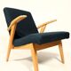 Fauteuil vintage Couleur Bleu Marine Bois Clair Design Midcentury