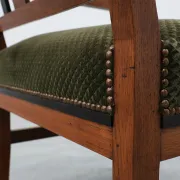 Amsterdamse School Oak Armchair with Green Velvet Seat, Netherlands, 1920s