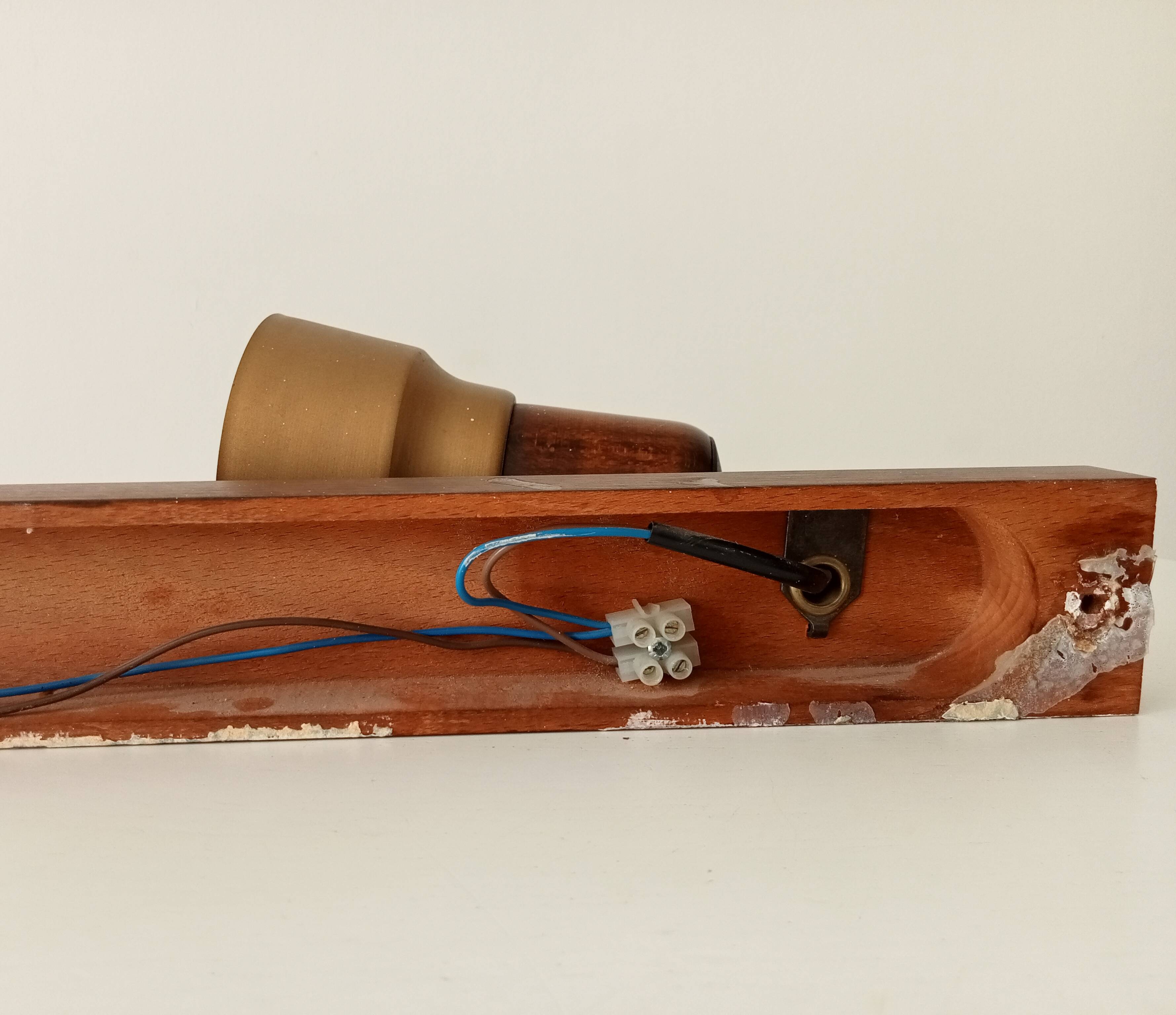 Vintage double spot wall light in wood and brass 80s