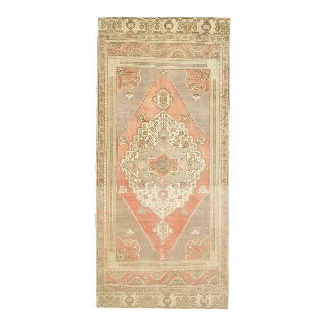 Vintage Turkish Oushak Handmade Wool Cotton Orange Runner Rug 129x290
