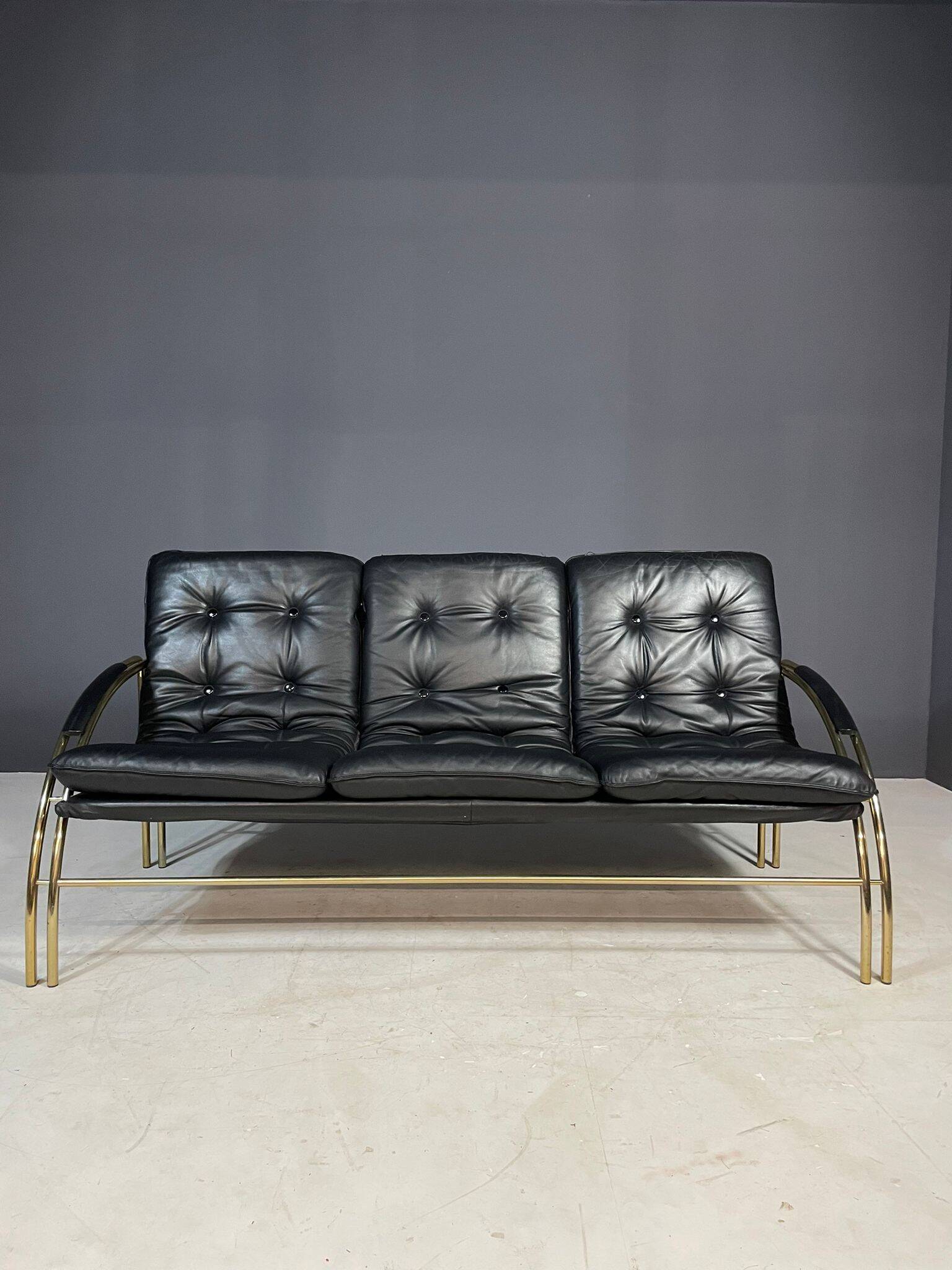 Canapé vintage en cuir et métal, années 1990