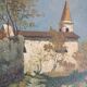 Oil painting on canvas depicting a glimpse of a church - 20th century